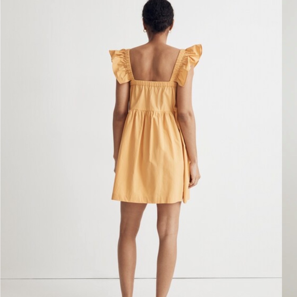 Madewell Yellow Flutter Sleeve Square Neck Mini Dress Pockets NK479 Womens Sz XL - Picture 3 of 13